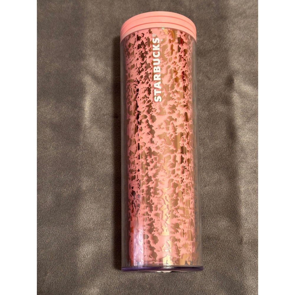 Starbucks Pink Rose Gold Foil Splatter Acrylic Tumbler 16oz Travel Mug